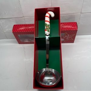 Vintage 1986 Macy’s Christmas Punch Ladle In Box Candy Cane Handle Holly Leaves